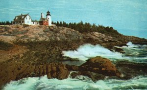 Vintage Postcard 1956 Lighthouse Pemaquid Point Mecca Rockbound Bristol Maine ME