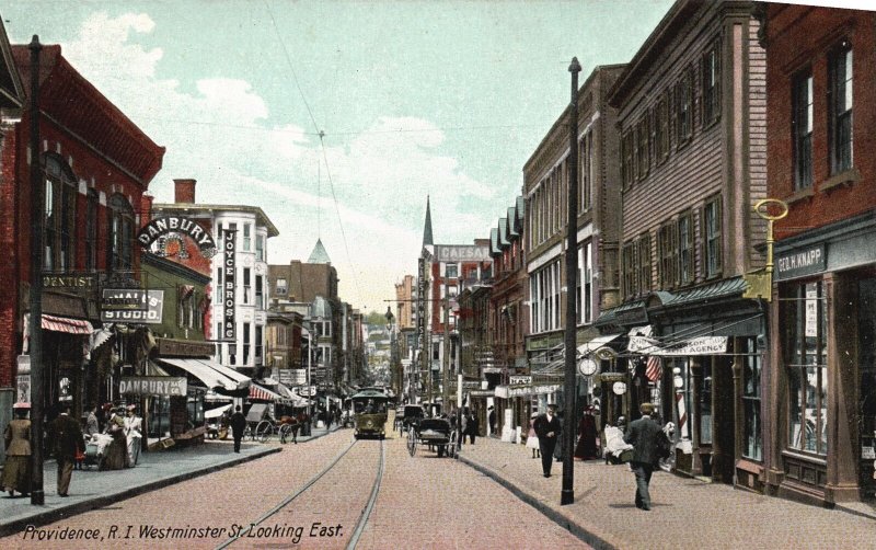 Vintage Postcard Westminster Street Looking East Shops Providence Rhode Island 