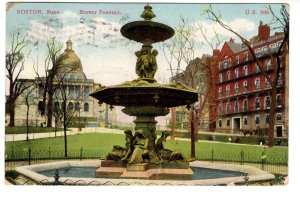 Brewer Fountain, Boston Massachusetts, Used 1912 Flag Cancel