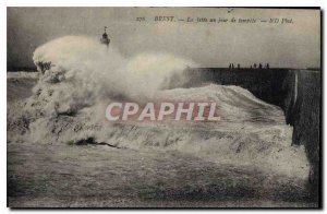 Postcard Old Brest La Jetee one day storm