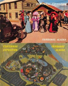 AK, Alaska LADIES~GOLD RUSH TOWN & ARTIST SKETCH  Centennial Expo *2* Postcards