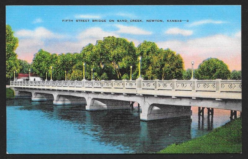 Fifth Street Bridge on Sand Creek Newton Kansas Unused c1930s