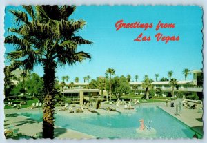 Las Vegas Nevada Postcard On The Strip Swimming Pool View 1960 Vintage Unposted