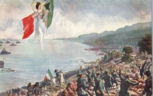 Postcard Italian Royal Navy Rare Guardian Angel Soldiers in Battle