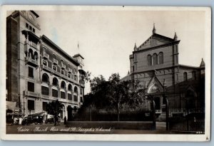 Cairo Egypt Postcard Bank and St. Yoseph's Church c1930’s RPPC Photo