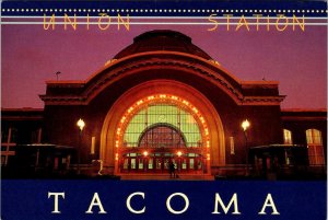 Tacoma, WA Washington UNION RAILROAD STATION Train Depot~Night View 4X6 Postcard