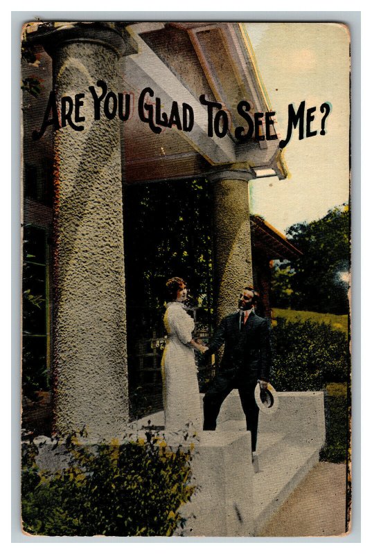 Postcard Are You Glad To See Me? Romantic Couple Vintage Standard View Card 