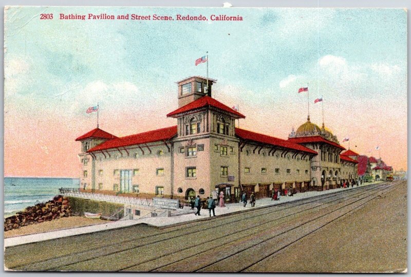 1910's Bathing Pavilion Street Redondo Los Angeles California Posted Postcard