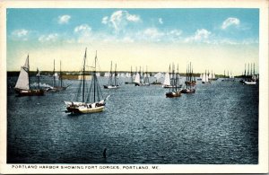 Boats on Harbor Fort Gorges Portland Maine ME UNP WB Postcard L9