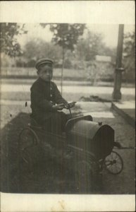 Little Boy Toy Pedal Car c1910 Real Photo Postcard