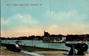 Illinois Boat Dock, Benches Cannon Ferry Rockford IL Vintage Postcard V38