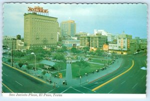 EL PASO, Texas TX ~ San Jacinto Plaza HOTEL CORTEZ  Dusk 1972 ~ 4x6 Postcard