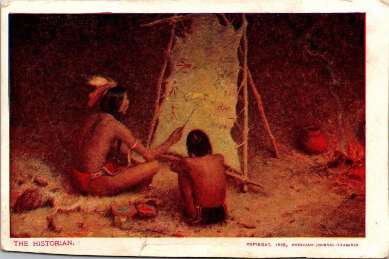 Indian Brave Teaching Child, The Historian, Undivided Back Vintage Postcard Y03