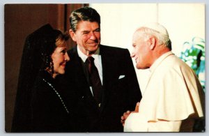 President~Ronald Reagan & Nancy Meeting W/ Pope John II~Vtg Postcard
