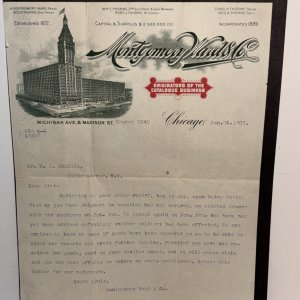 1901 Montgomery Ward & Co Letter Regarding Missing Shipment