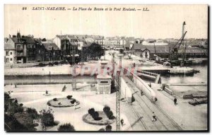 Old Postcard Saint Nazaire Place Basin and the Bridge Rolling