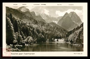 Riessersee against Zugspitze group (RPPC), Germany
