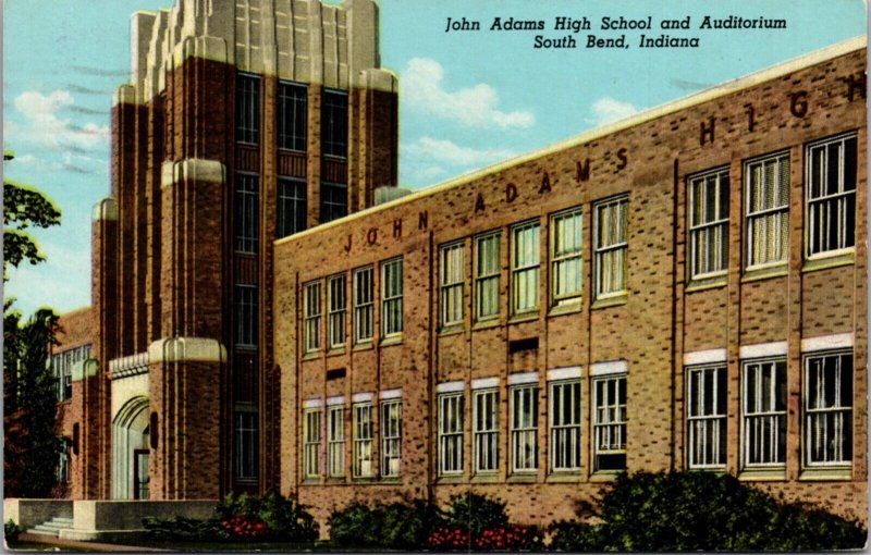 Postcard John Adams High School and Auditorium in South Bend, Indiana