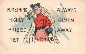 Vintage Postcard Something Highly Prized Yet A Bride Always Giving Away Comic