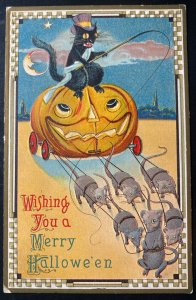 1915 Denver Co USA Picture Postcard Cover Halloween Cat Rider