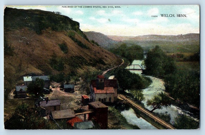 Welch Minnesota Postcard Residence Section Bridge Mountains Scene 1909 Antique