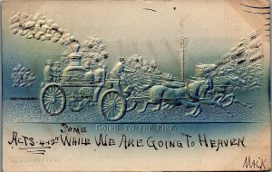 1906 HORSE DRAWN FIRE ENGINE GOING TO THE FIRE HEAVILY EMBOSSED POSTCARD 14-54