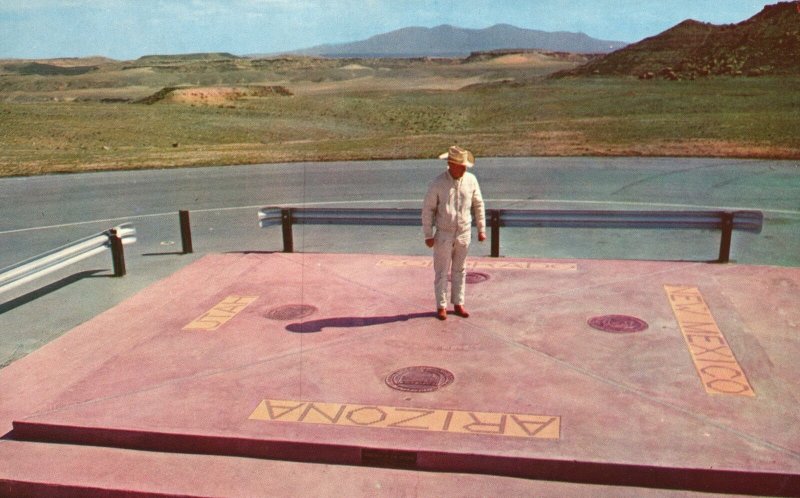 Vintage Postcard Standing In Four States Corner Colorado Arizona Utah New Mexico