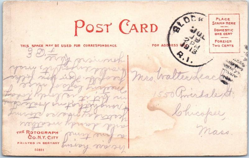 BLOCK ISLAND, RI Rhode Island  TOWN HALL Street Scene  1913  Rotograph  Postcard