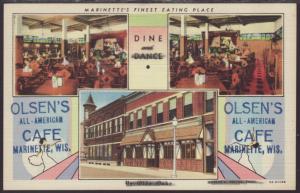 Olsen's Cafe,Marinette,WI Postcard