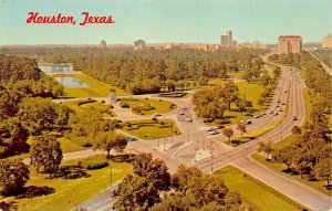 HOUSTON TEXAS TX~PANARAMIC AERIAL VIEW-HERMANN PARK-CITY SKYLINE POSTCARD