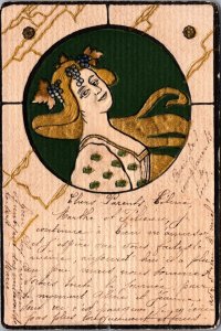 Embossed Art Nouveau Lady Vintage Postcard 09.75