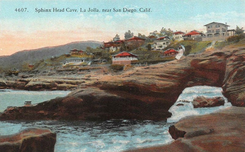 SAN DIEGO, CA California   SPHINX HEAD CAVE~LA JOLLA~HOMES   c1910's Postcard