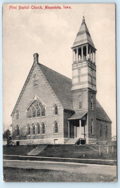 MAQUOKETA, IA Iowa ~ FIRST BAPTIST CHURCH c1910s Jackson County Postcard