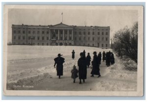 Sweden RPPC Photo Postcard Slottet Kristiana c1940's People Walking Winter Scene