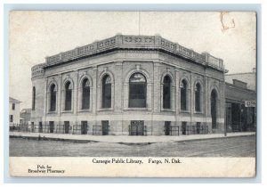 1909 Carnegie Public Library Fargo North Dakota ND Posted Antique Postcard 