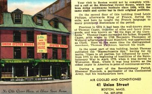 ?Vintage Postcard Union Oyster House Inc. Since 1826 Boston Mass. Massachusetts