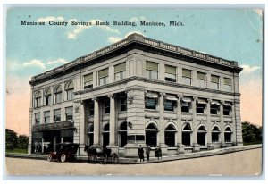 c1910's Manistee County Savings Bank Building Car Manistee Michigan MI Postcard