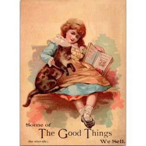 S.E. KAUFMAN - Mercantile - Trenton, N.J. - Girl - Cat - Victorian Trade Card