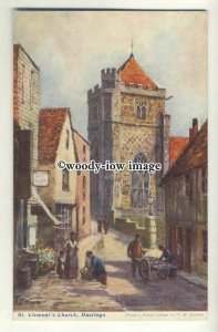 ar0504 - St.Clement's Church & Lane, Hastings - Artist - W.H.Borrow - Postcard