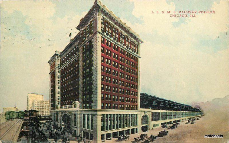 1908 L.S.MS Railway Train Station Chicago Illinois Birdseye postcard 6044