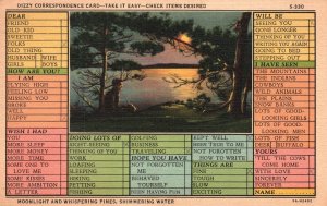 Vintage Postcard 1937 Dizzy Correspondence Card Moonlight & Whispering Pines