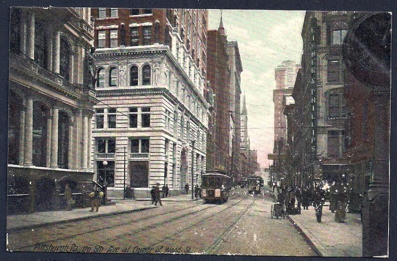 Up 5th Ave at Corner of Wood St Pittsburgh PA Used 1908