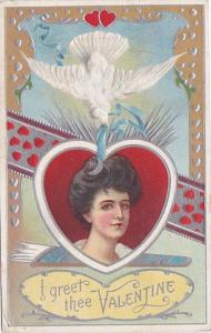 Valentine's Day Beautiful Lady and White Dove 1912