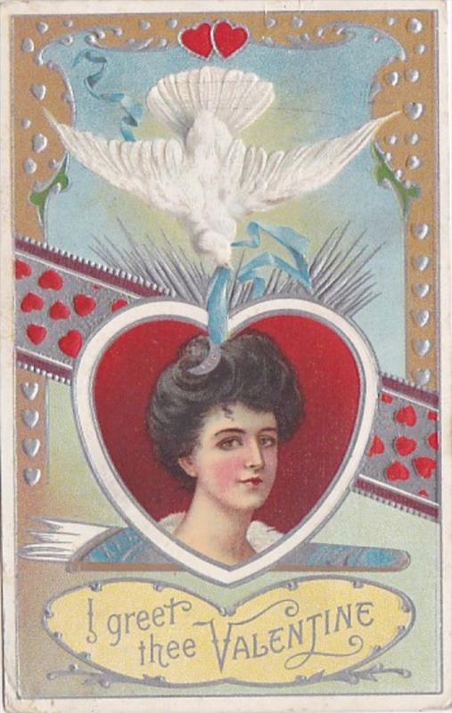 Valentine's Day Beautiful Lady and White Dove 1912