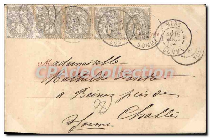 Old Postcard Mers les Bains Beach Promenade