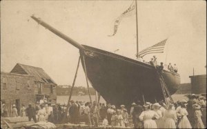 Boothbay ME Launch  Boat, Ship Elizabeth Nunan CRISP  c1910 Real Photo Postcard