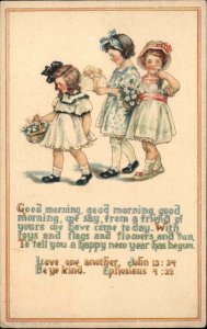 Rally Day Little Girls Sunday School Bible Verse Vintage Postcard