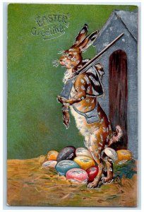 1909 Easter Greeting Anthropomorphic Rabbit Gun Eggs Taunton MN Antique Postcard