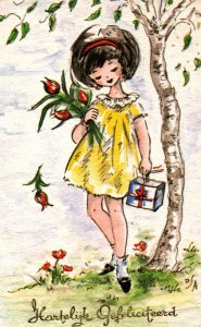 Cute Girl With Roses Vintage Postcard 09.88