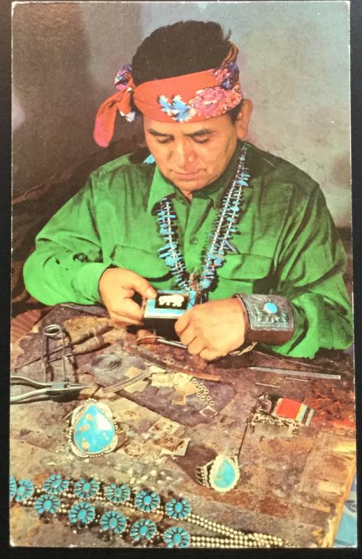 Postcard Unused Indian Silversmith Santa Fe? NM LB